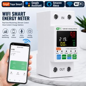 Tuya WiFi Smart Circuit Breaker - Automatic Over/Under Voltage Protector & Current Meter with LCD Screen