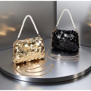 Clo Women's Elegant & Golden Sequin Handbag with Detachable Chain Strap - Polka Suitable for Weddings, Parties, Dinners, Tote Compatible for Evenings, Zipper Closure