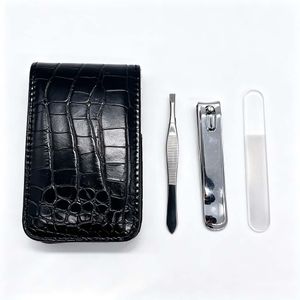  3 In 1 Manicure Tool Kit with Luxury Crocodile Texture Leather Case, Straight Nail Clipper Tweezers Nail File Set