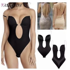 Backless Body Shaper For Women Push Up Bra Low Back Thong Bodysuit