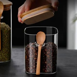 1 pc Glass Jar with wooden Lid and spoon 