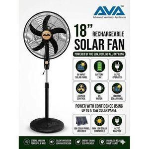 Ava 18inch Fast 3 Speed Control Rechargeable Solar fan with panel  Av