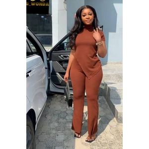 Unique Slanty cut styledTwo Piece Top & Trousers set for ladies with tie up belt 