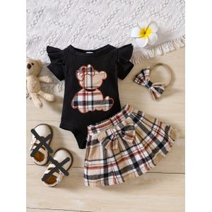 Baby Girl Clothes Short Sleeve Bodysuit +skirts+headband-black