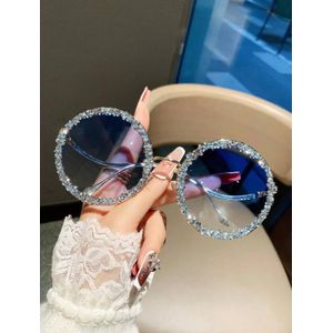 Sunglasses 1pc Women's Rhinestone Decor Fashion Metal Round Oversized Vintage Elegant Unique Y2K Fashion Glasses, For Vacation Differentiated