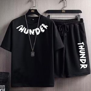 Dou-color Men's 2-in-1 T-shirt and shorts set with niche floral print T-shirt