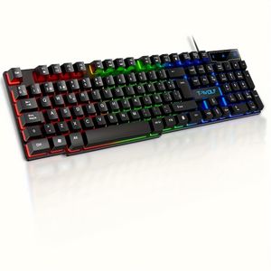 Mechanical Feel Gaming Keyboard, Cool RGB Backlit Keyboard, Laser Engraved Keys, USB Wired Keyboard, Suitable for PC Gaming And Office Work, Splash-Proof Design