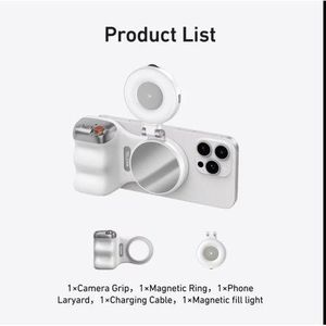 TELESIN Magnetic Phone Camera Grip, Wireless Shutter Handle for iPhone and Android, Portable Selfie Stabilizer, Detachable Remote Control, Screw Threaded Tripod Mount, Ergonomic Vlog Stand, Travel Photography Gear, Compact Mobile Rig