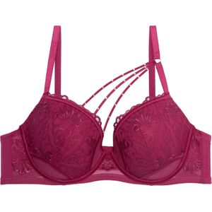 Binnys Fashion Wine red Lingerie, Rhinestone Cross Strap, Floral Lace Decoration, Adjustable straps, Non-removable pads, Comfortable Breathable, Women's Underwear Bra