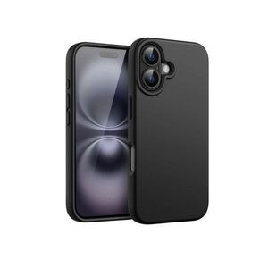 iPhone 16 Silicone Phone Case & Pouch With Camera Protection - Scratch Resistance, Shockproof Protective Case - ( Black )
