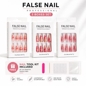 3-Pack Stylish Press-On Nails Set with Free Nail Tool Kit – Reusable, 1-Minute Application, Long-Lasting & Trendy Designs