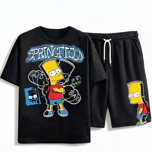 ZARSYN Men's 2-Piece Short Sleeve T-Shirt & Shorts Set - Casual Graphic Sportswear - Breathable Summer Matching Outfit for Men - Black