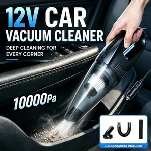 12V Car Black Vacuum Cleaner 10000Pa Strong Suction 120W 3-in-1 Accessories for Deep Cleaning Interior