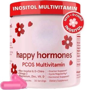 Happy PCOS Multivitamin with Inositol – H appy Hormones™ Myo-Inositol & D-Chiro - Hormonal Balance, Cycle Support, Fertility & Ovarian Health (30 Servings)