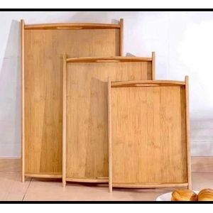   Polished 3 In 1 Natural Bamboo Wooden Serving Tray