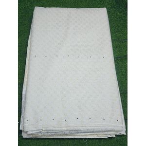 Cream swìss Polish PK Lace Fabric with Stone Embellishment – 100% Cotton. 5yard