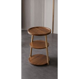 Modern 3-Tier Round Side Table with Open Storage Shelf – Walnut Finish