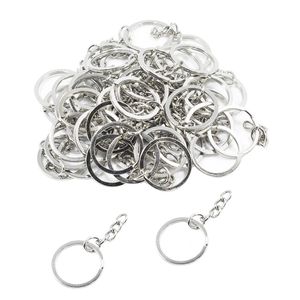 100 Pack Key Ring with Chain and Open Jump 1 inch Split Round