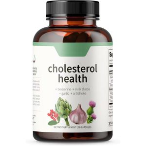 SUPPLEMENT NEEDS Natural Cholesterol Health Supplement – Berberine + Milk Thistle + Garlic + Artichoke - Heart Support, LDL Reduction, Liver Detox, Blood Sugar Balance Capsules (60 Count) For Men and Women White