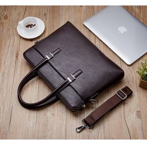 Premium Men's Leather Laptop Shoulder Bag Executive Brifecase Office Bag - Brown