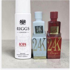 Riggs London 24-k white and Rouge 30ml Perfume 25ml Combo plus Icon spray Nafdac No A2-104376L