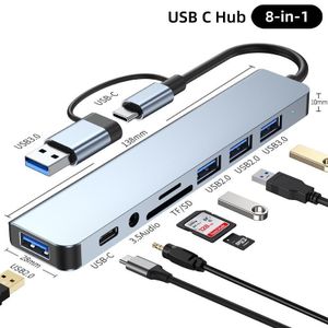 USB C Hub Upgrade 8 in 1 USB Splitter Port Extender for Laptop, USB 3.0 Hub USB Adapter&USB C Splitter 4 USB 1 USBC TF/SD Card Reader Audio Output Compatible with MacBook/Pad/Laptop/Phones