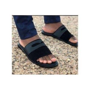 Mens Leather Cross Pam Palm Slippers - Black