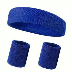 Elastic Sweat Absorbent Set For Man And Woman, Includes Sports Headband And Wristbands Blue