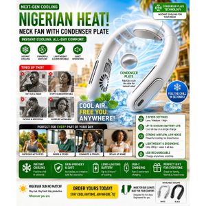 Foldable Rechargeable Hanging Neck Fan With Condenser cooling plate with inbult battery @ 11.1wh/3.7v