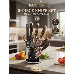 Bass Stainless Steel Knife Set With Rotating Stand - 7 In A Set