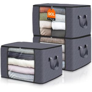 3 Pack 90L Storage Containers for Clothes Breathable Storage Bags Moisture-proof Storage Box for Clothes Large Capacity Storage Organizer With Lid, Zips Reinforced Handle for Moving House