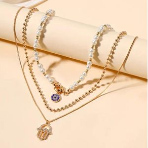 Elegant Luxury Imitation Pearl & Rhinestone Layered Necklace for Women - Sparkling Blue Gemstone Pendant, Golden-Tone Zinc Alloy, Perfect for Daily Wear & Parties, Ideal Holiday Gift, Party Accessory, Sophisticated Design, Highquality Craftsmanship