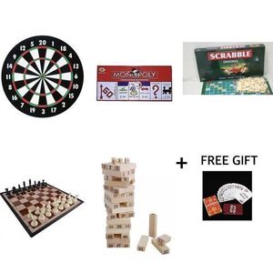 5 In 1 Board Games (Dart, Monopoly,Scrabble,Chess And Jenga)