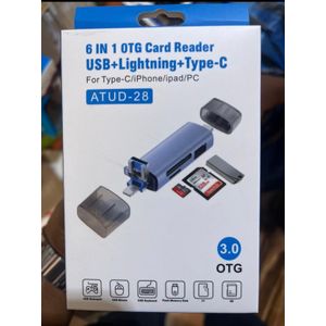 Otg 5 IN 1  Card Reader With USB , iPhone ( Lightning ), Type-C For iPhones, Android , iPad & PC - ( ATUD-18 ).