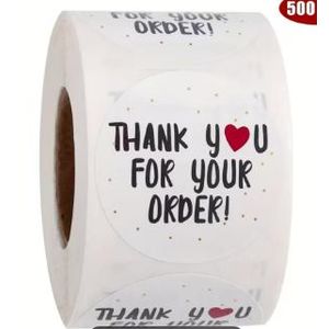 ShebSheb 500 Pcs Thank You for Your Order Stickers, 1.5 inch  Retail Store Envelope Seals Sticker with Red Heart, Round Self-Adhesive Packaging Stickers Labels