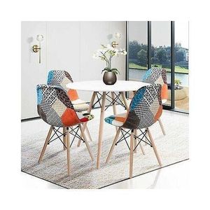 Luxury Dinning Round Table + 4 Multi Colour Fabric Chairs