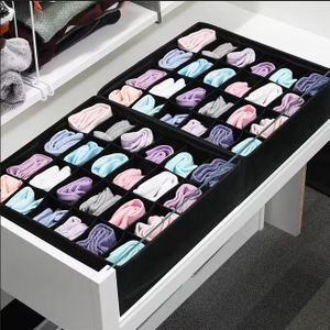 KnMn Foldable Storage Box - 24 Compartments, Black Fabric, 32x32x10cm, Drawer Organizer for Clothes