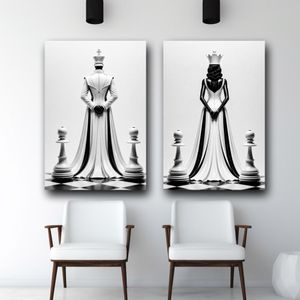 2 Piece chess King and Queen Wall Art Framed Canvas