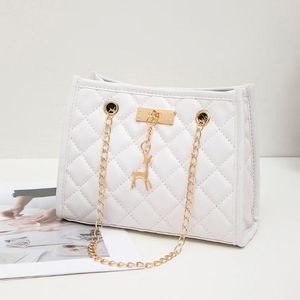 Deer Pendant Chain Crossbody Bag Fashion Casual Grid Women Shoulder Bag