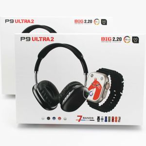 P9 Ultra 2 7-in-1 Smart Watch TWS Earbuds for Call Heart Rate/BP Monitor 5 Silicone Straps Charging Cable IP65 Android