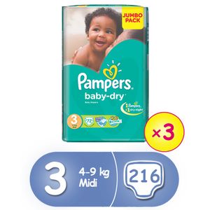 Pampers Baby Dry Diapers Size 3 Giant Pack, 156 Nigeria