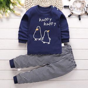 TiLECC 2Pcs Baby Cotton Pajama Set, Long Sleeve Cartoon Duck Print Top + Striped Pants, Soft Toddler Sleepwear Outfit for Newborn Infant Boys Girls