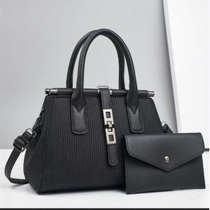 Elegant 2 in 1  Ladies Croc-Textured Satchel Set - Black