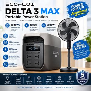 EcoFlow DELTA 3 Max – 2048Wh / 2400W Premium Solar Generator with free solar fan - 5yrs warranty