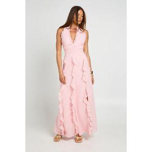 Chiffon Ruffle Detail Halterneck Maxi Dress