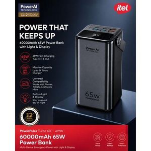 itel PowerPulse Turbo 60 (A1990) – 60000mAh 65W Fast Charging Power Bank