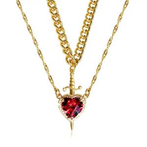 2pcs Can Be Assembled Heart and Rapier Zircon Pendant Necklaces