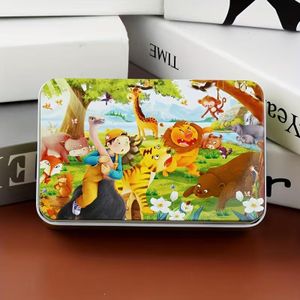60Pcs Wooden Jigsaw Puzzles In Metal Box - Wild Animals