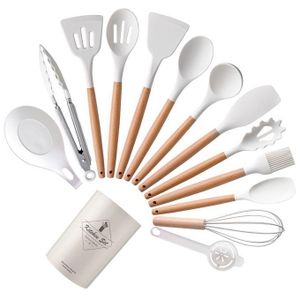 Wood - Handled Silicone Kitchenware Set, Round Bucket