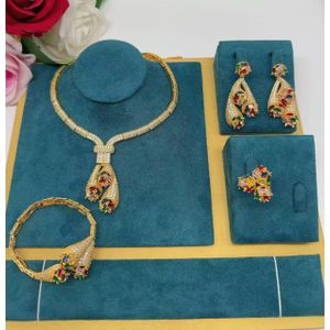 Zirconia First Grade Exclusive Luxury Complete Sets Of Gold Necklace,Earring , Bracelet And Ring Set